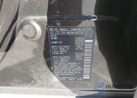 2016 Nissan Rogue Sv z USA, uszkodzony, nr VIN KNMAT2MT4GP635073